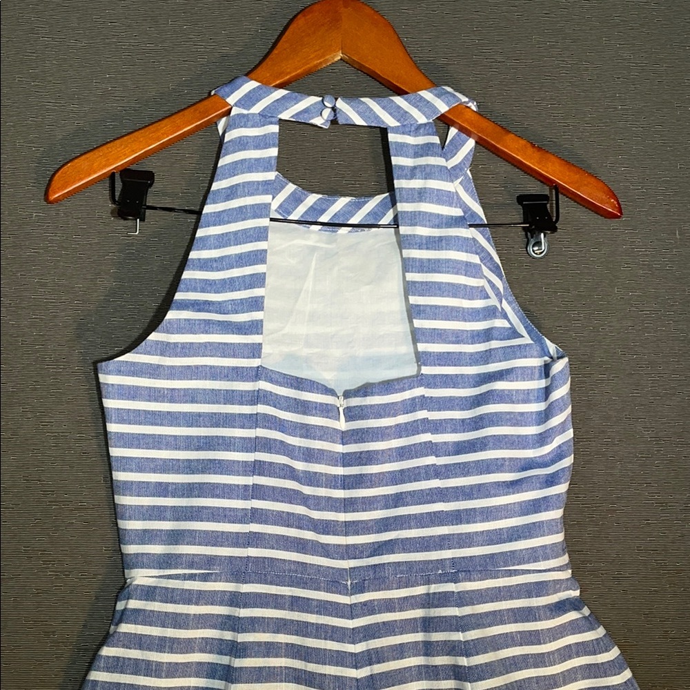 1901 Blue and‎ White Striped Cropped Romper - Picture 6 of 8